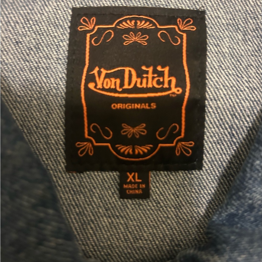 Von Dutch Blue Denim Jean Jacket with Wing & Logo Patches - Picture 7 of 7